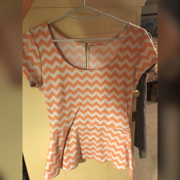 Orange and White zig zag peplum shirt