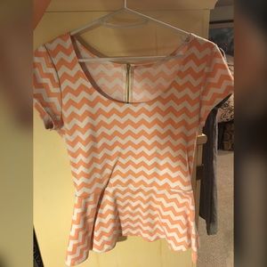 Orange and White zig zag peplum shirt