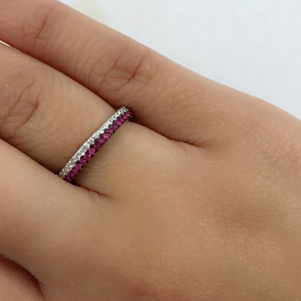Clear Ruby Cz Full Eternity Sterling Silver Band - image 2
