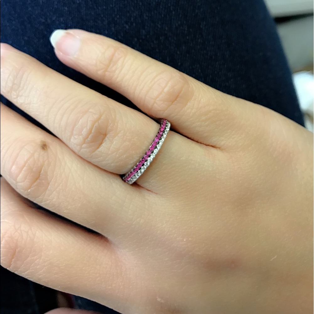 Clear Ruby Cz Full Eternity Sterling Silver Band - image 3