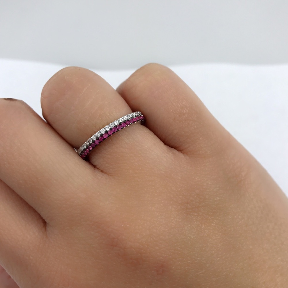 Clear Ruby Cz Full Eternity Sterling Silver Band - image 6