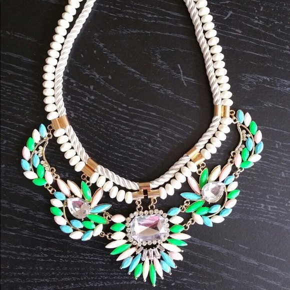 Multicolored Necklace w double satinandbead thread