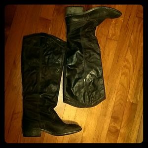Distressed knee-high leather boots