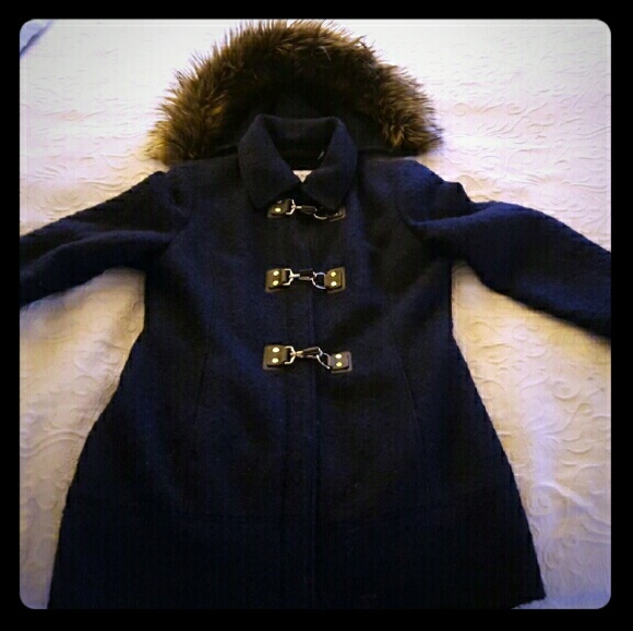 Calvin Klein Women's Toggle Coat w/ Faux Fur Hood