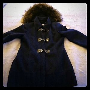 Calvin Klein Women's Toggle Coat w/ Faux Fur Hood