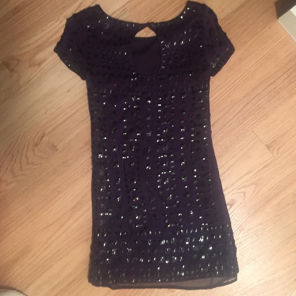 Sequined, plum purple, evening baby doll dress - Picture 2 of 2