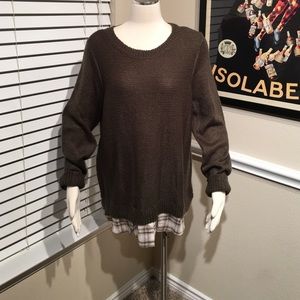 Sonoma olive green sweater with plaid faux shirt