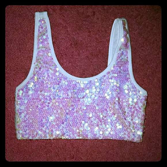 White sequin crop top