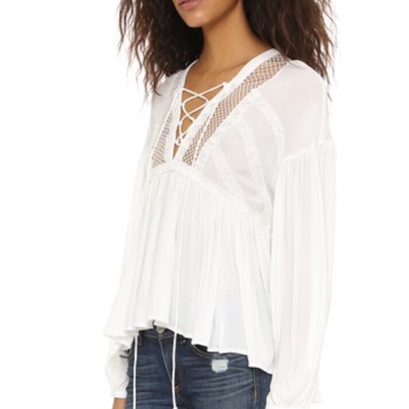 Free People White Lace-Up Crochet Swing Top XS & M - Picture 3 of 6