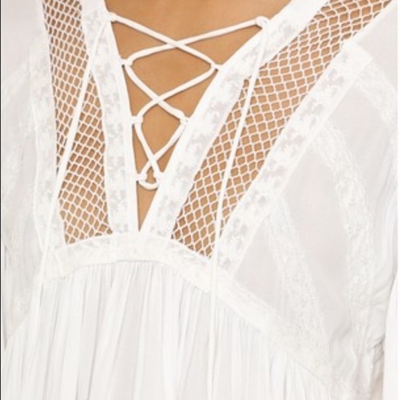 Free People White Lace-Up Crochet Swing Top XS & M - Picture 4 of 6