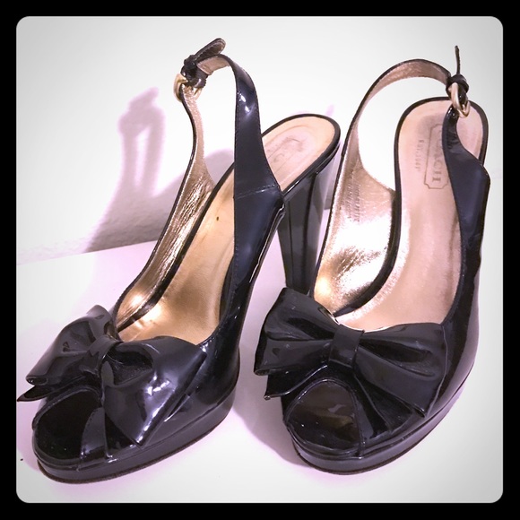 COACH Black Patent Leather sling-back peep-toes