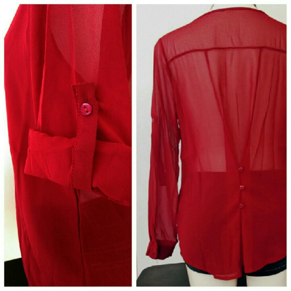 Chiffon Blouse (red, blue, blk available) - Picture 3 of 3