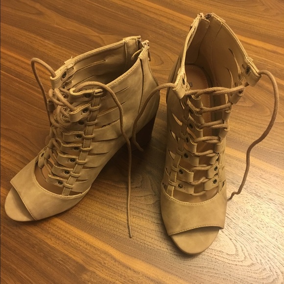 Rampage beige peep toe lace up bootie. Super cute!