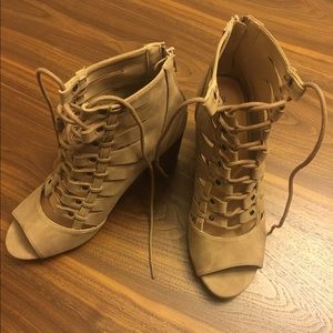Rampage beige peep toe lace up bootie. Super cute!