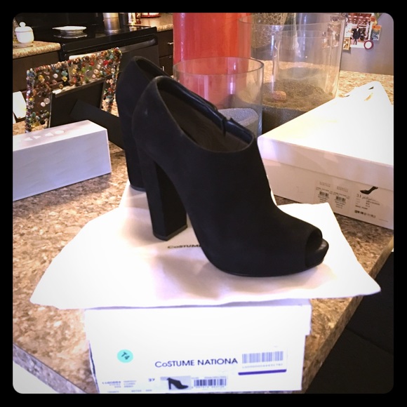 CoSTUME National Black Peep-Toe Suede Booties