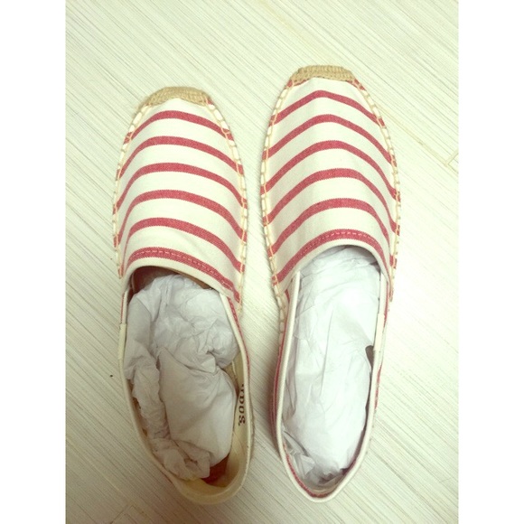 Red and white striped espadrilles