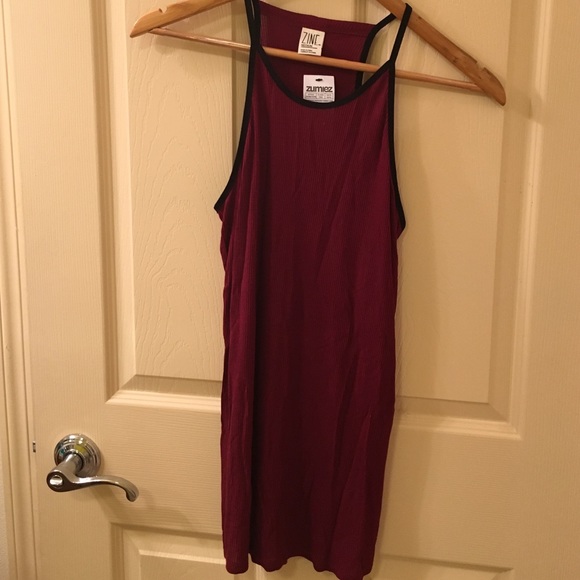 maroon and black racer tank.