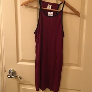 maroon and black racer tank.
