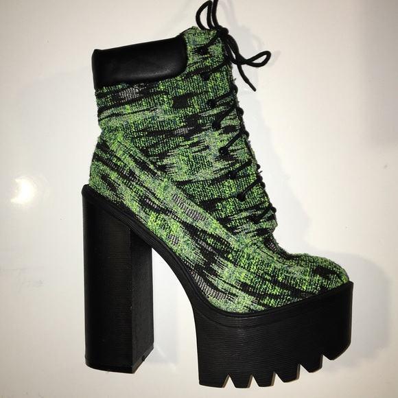 Shoes - Athena Green Tapestry Heeled Lace Up Boot Shoes - Athena Green Tapestry Heeled Lace Up Boot