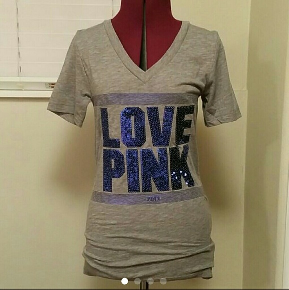 VS Pink grey bling LOVE PINK tee (XS/S)NWT