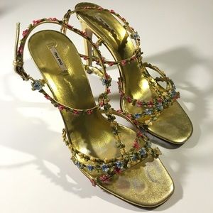 Miu Miu Shoes - Miu Miu Gold Leather Floral Strappy High Heel Miu Miu Shoes - Miu Miu Gold Leather Floral Strappy High Heel