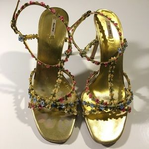 Miu Miu Shoes - Miu Miu Gold Leather Floral Strappy High Heel Miu Miu Shoes - Miu Miu Gold Leather Floral Strappy High Heel