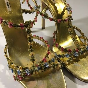 Miu Miu Shoes - Miu Miu Gold Leather Floral Strappy High Heel Miu Miu Shoes - Miu Miu Gold Leather Floral Strappy High Heel