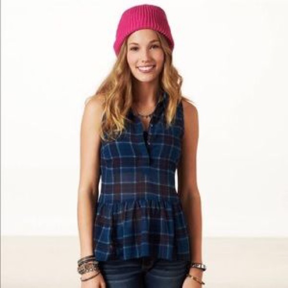 American Eagle peplum flannel sheer blouse - Picture 4 of 4