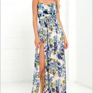 Blue floral maxi dress with side slit
