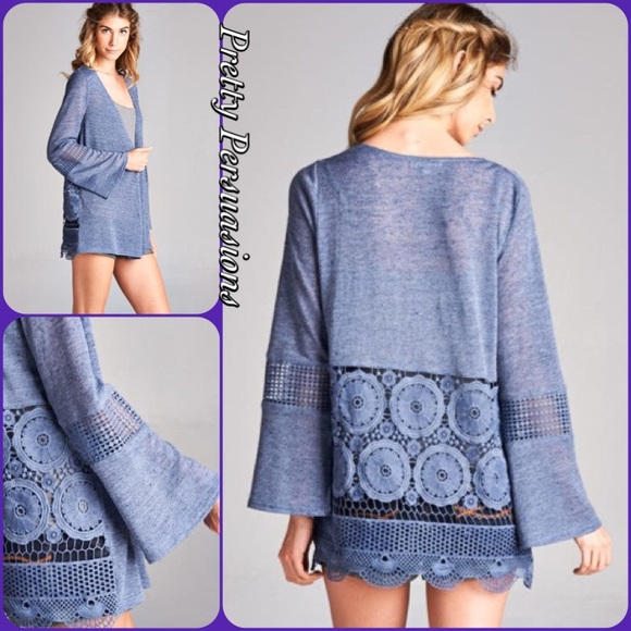 ❤️ SEE NEW LISTING ❤️ NWT Periwinkle Crochet Lace Bell Sleeve Cardigan - Picture 2 of 4