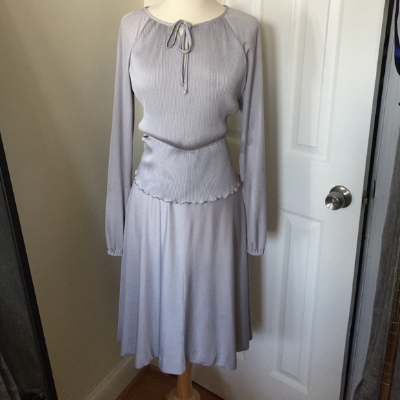 Vintage Pale Blue Ribbed Dress