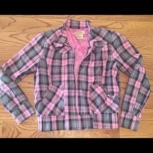 🎉Lowest price! Pink plaid flannel jacket,sz L