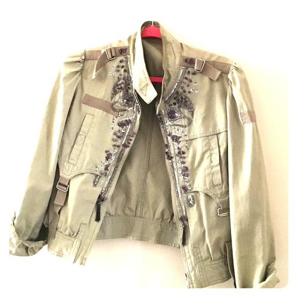Army Jacket with hand sequined and amethyst