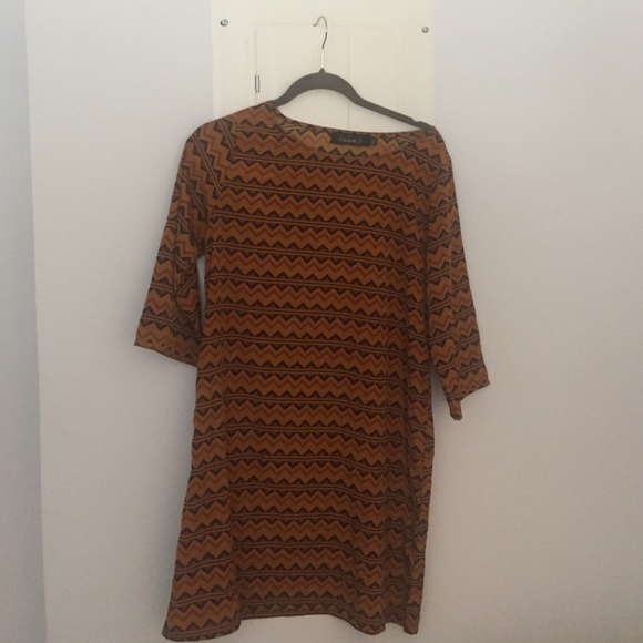 Tan geometric print easy wear dress