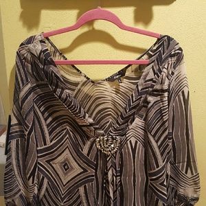 Grey and black sheer abstract design blouse