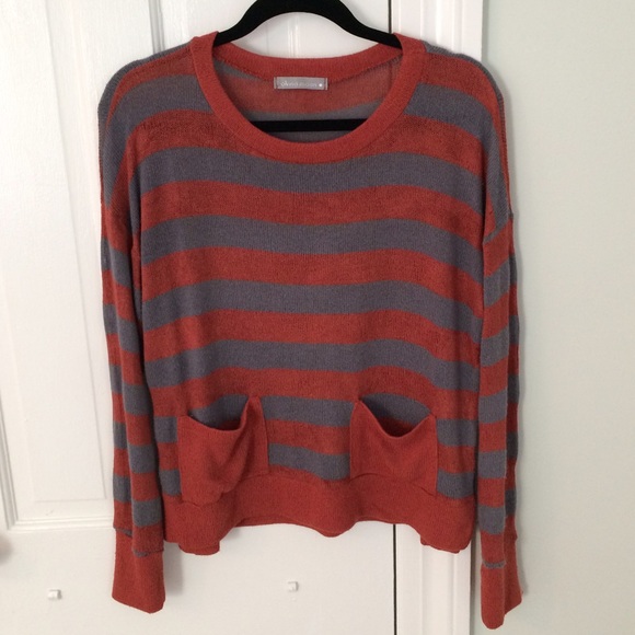 Striped Sweater w/ Pockets & Split Hem
