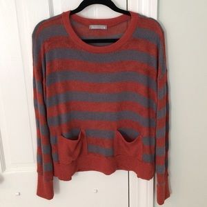Striped Sweater w/ Pockets & Split Hem