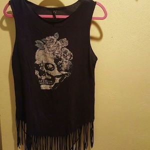Skull black fringed tank