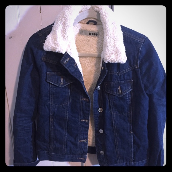 Topshop MOTO Borg denim jacket fluffy collar