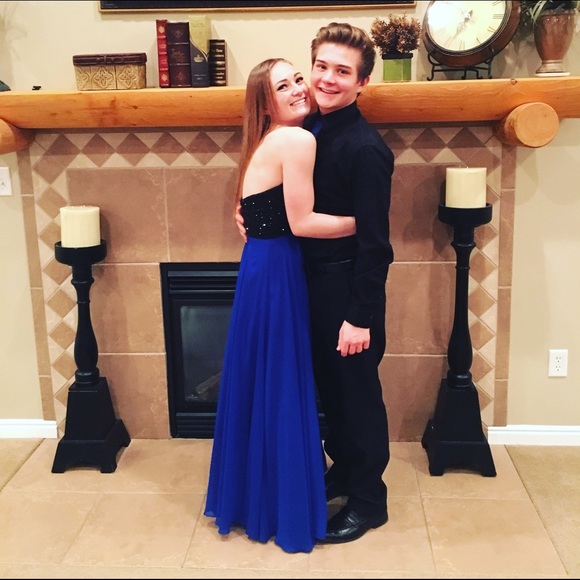 Size 2, black and blue, strapless dress