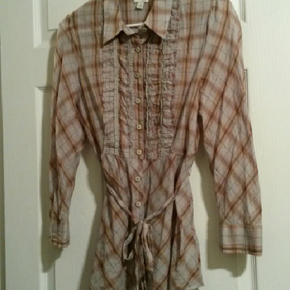 SOLD Anthropologie Odille Plaid Ruffle Front Shirt