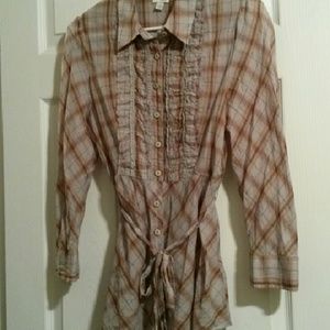 SOLD Anthropologie Odille Plaid Ruffle Front Shirt