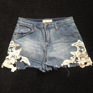 Vintage Havana denim shorts with crochet detailing