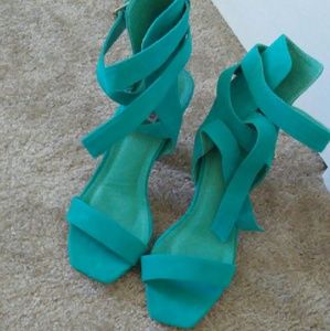 teal chunky heels