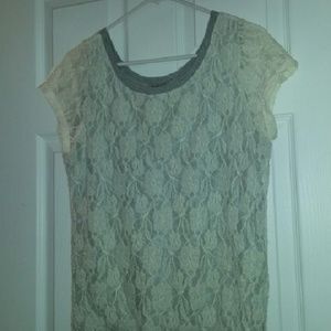 EUC Anthropologie Bordeaux Ivory/Gray Lace Blouse