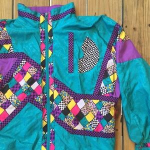 80s Wild Geometric Print Windbreaker