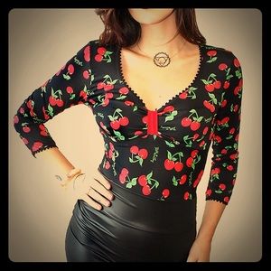 NWT Demi Loon stretch cherry rockabilly top