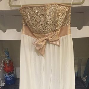 Gold and white formal dress.