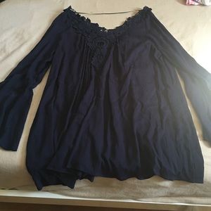 Navy blue blouse with bell bottom sleeves