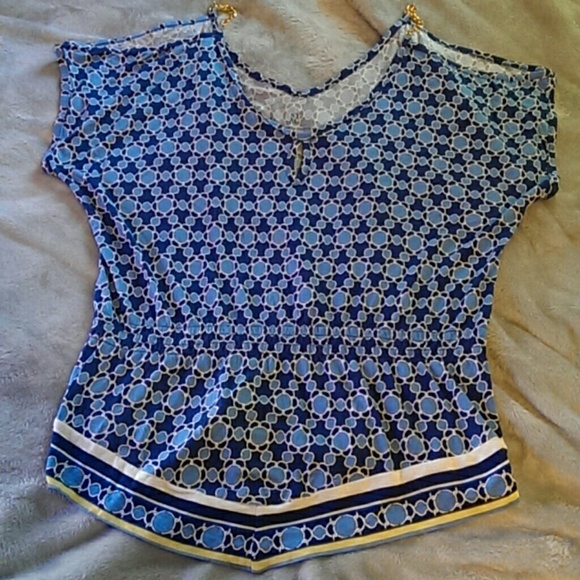 NY & Co Blue Top Blouse Nautical